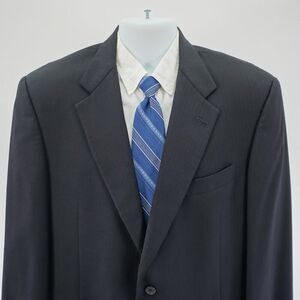 Hart Schaffner Marx Wool Blazer 42R Navy‎ Blue Herringbone 2 Button